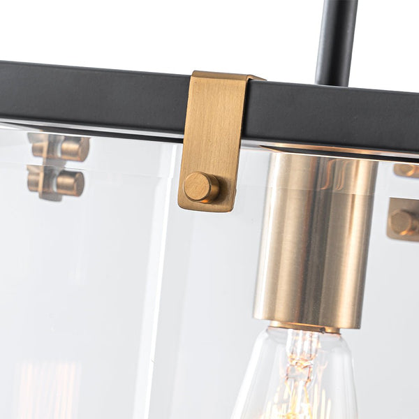 Chandelierias - Modern 1 - Light Clear Glass Square Lantern Pendant - Pendant - Black & Brass -