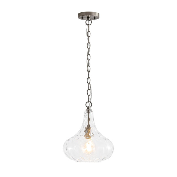 Chandelierias - Modern 1 - Light Clear Hammered Glass Mini Pendant - Pendant - Brass -