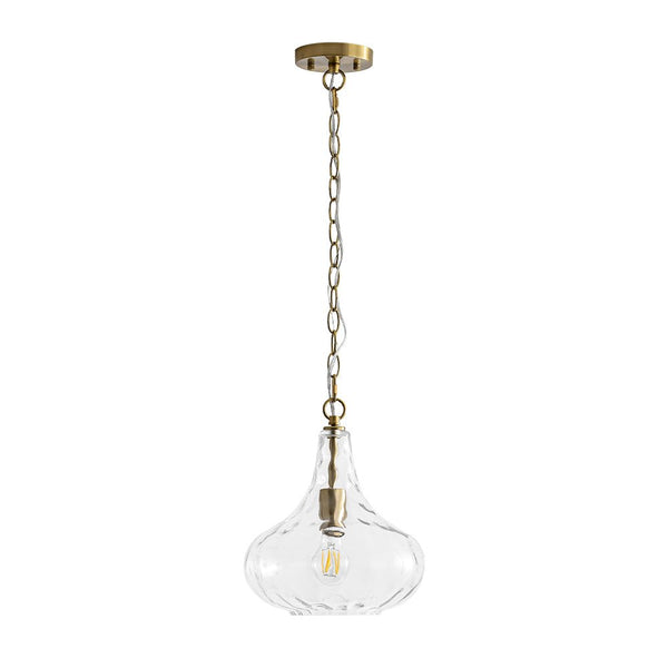 Chandelierias - Modern 1 - Light Clear Hammered Glass Mini Pendant - Pendant - Brass -