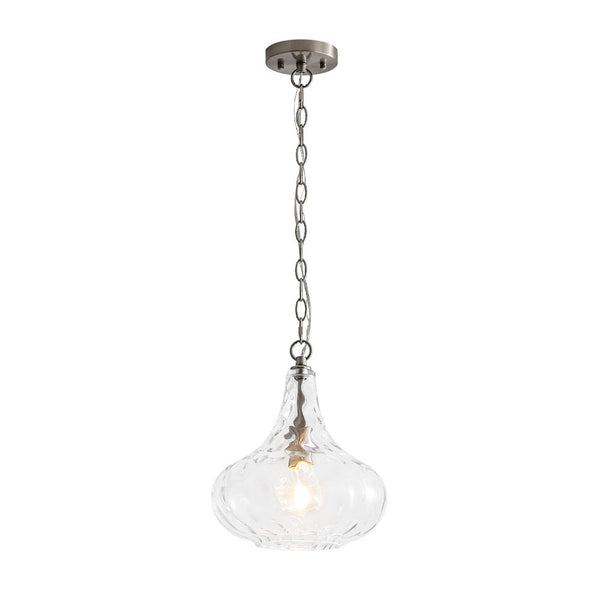 Chandelierias - Modern 1 - Light Clear Hammered Glass Mini Pendant - Pendant - Brass -