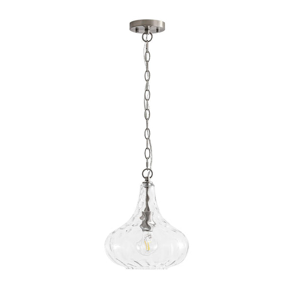 Chandelierias - Modern 1 - Light Clear Hammered Glass Mini Pendant - Pendant - Brass -