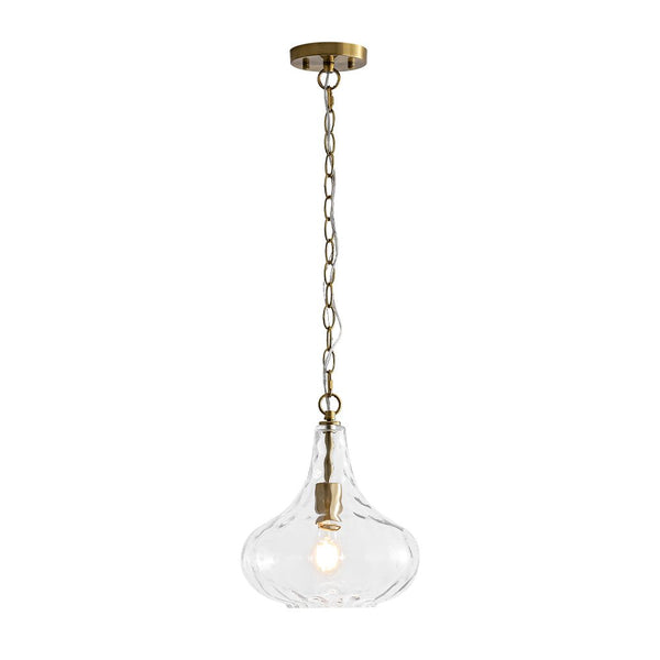 Chandelierias - Modern 1 - Light Clear Hammered Glass Mini Pendant - Pendant - Brass -