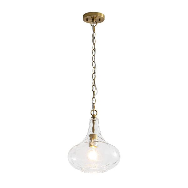 Chandelierias - Modern 1 - Light Clear Hammered Glass Mini Pendant - Pendant - Brass -