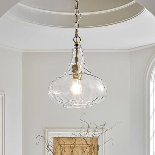 Chandelierias - Modern 1 - Light Clear Hammered Glass Mini Pendant - Pendant - Brass -