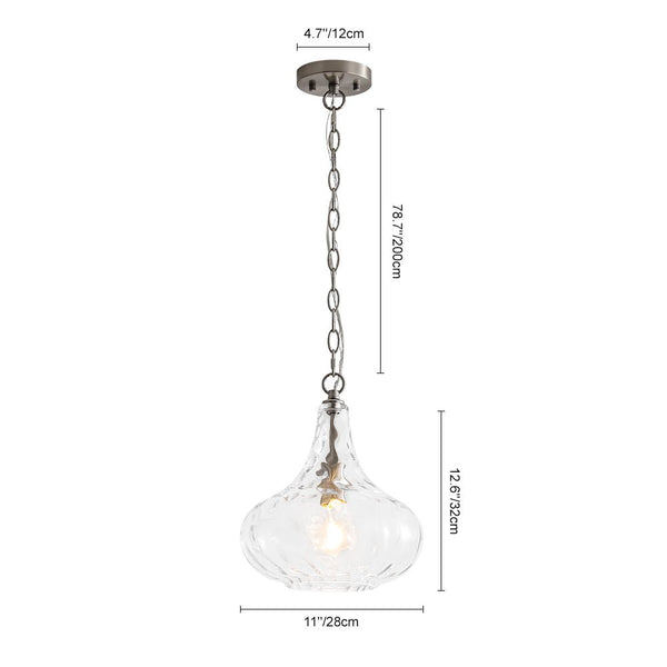 Chandelierias - Modern 1 - Light Clear Hammered Glass Mini Pendant - Pendant - Nickel -
