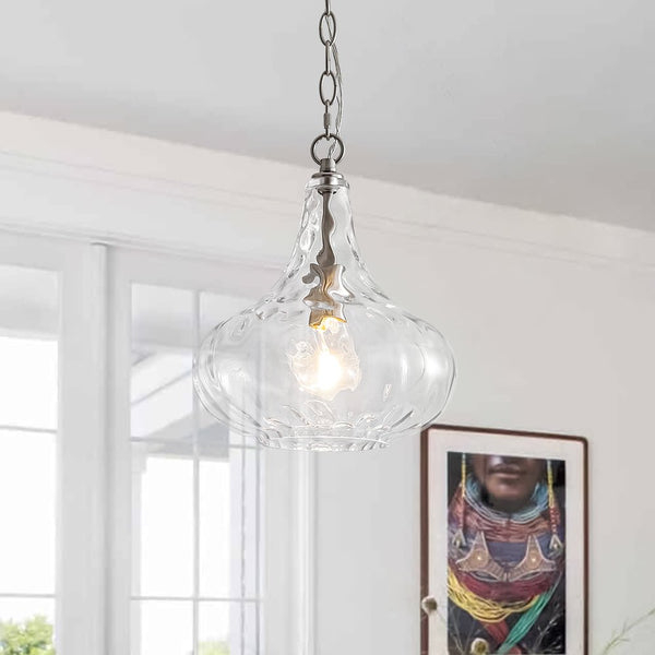 Chandelierias - Modern 1 - Light Clear Hammered Glass Mini Pendant - Pendant - Nickel -
