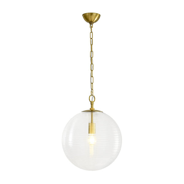 Chandelierias - Modern 1 - Light Clear Ribbed Glass Globe Kitchen Pendant - Pendants - Brushed Brass -