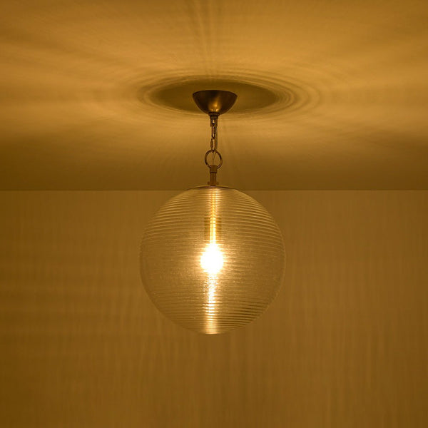 Chandelierias - Modern 1 - Light Clear Ribbed Glass Globe Kitchen Pendant - Pendants - Brushed Brass -