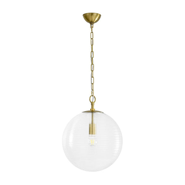 Chandelierias - Modern 1 - Light Clear Ribbed Glass Globe Kitchen Pendant - Pendants - Brushed Brass -