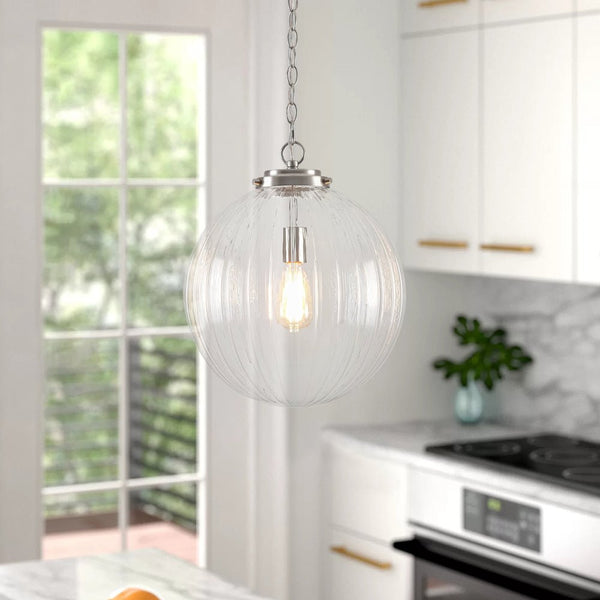 Chandelierias - Modern 1 - Light Dimmable Ribbed Glass Pendant - Pendant - Black -
