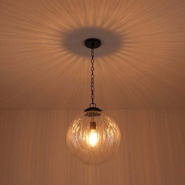 Chandelierias - Modern 1 - Light Dimmable Ribbed Glass Pendant - Pendant - Black -