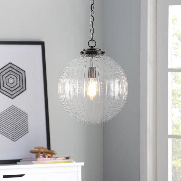 Chandelierias - Modern 1 - Light Dimmable Ribbed Glass Pendant - Pendant - Black -