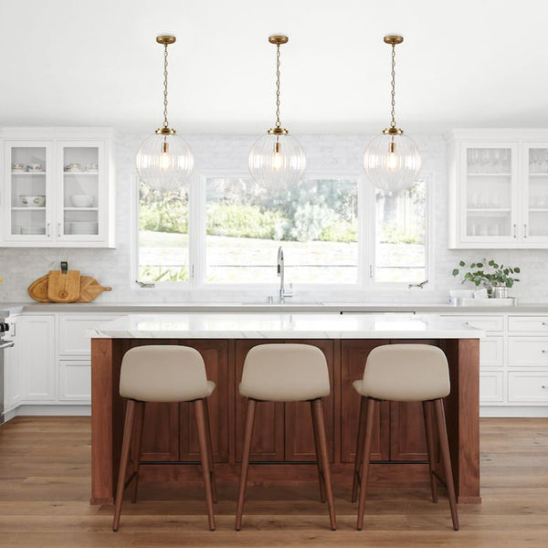 Chandelierias - Modern 1 - Light Dimmable Ribbed Glass Pendant - Pendant - Brass -