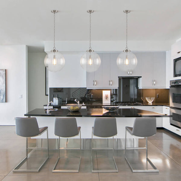 Chandelierias - Modern 1 - Light Dimmable Ribbed Glass Pendant - Pendant - Nickel -