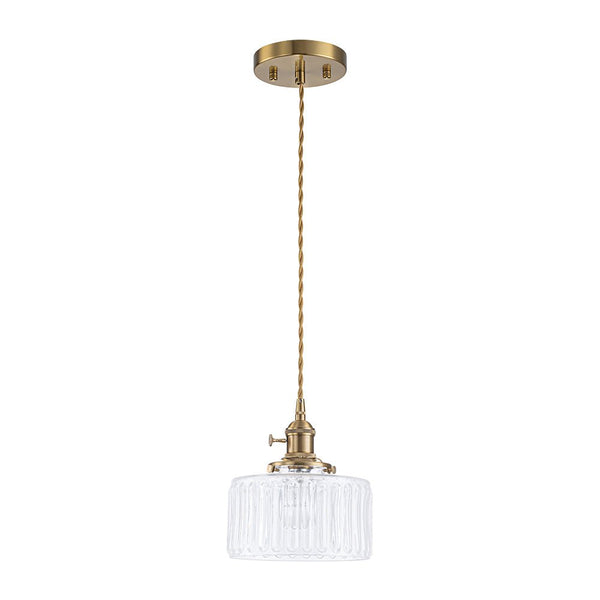 Chandelierias-Modern 1-Light Fluted Drum Glass Single Island Pendant-Pendants-Clear-
