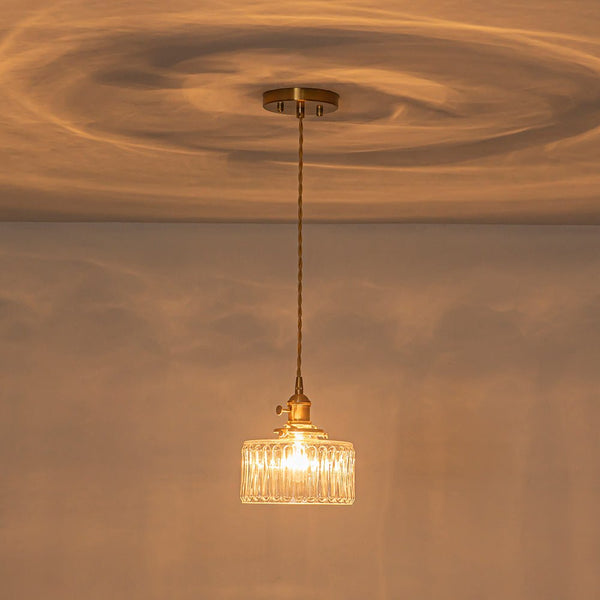 Chandelierias-Modern 1-Light Fluted Drum Glass Single Island Pendant-Pendants-Clear-