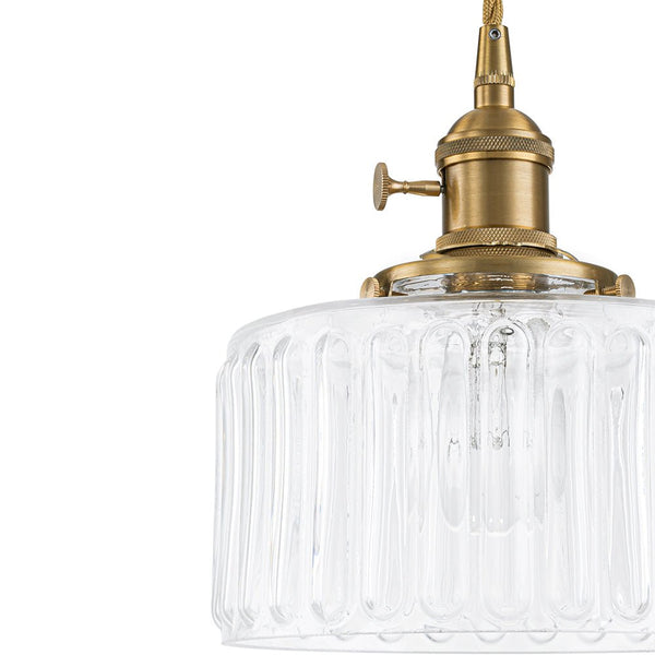 Chandelierias-Modern 1-Light Fluted Drum Glass Single Island Pendant-Pendants-Clear-