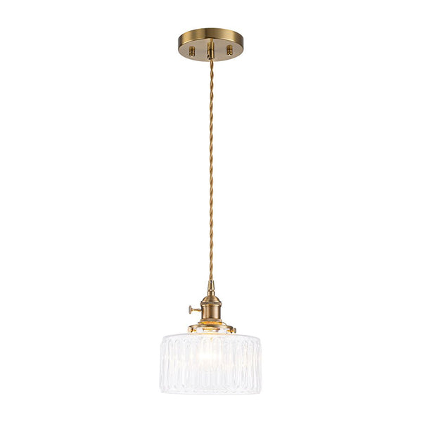 Chandelierias-Modern 1-Light Fluted Drum Glass Single Island Pendant-Pendants-Clear-