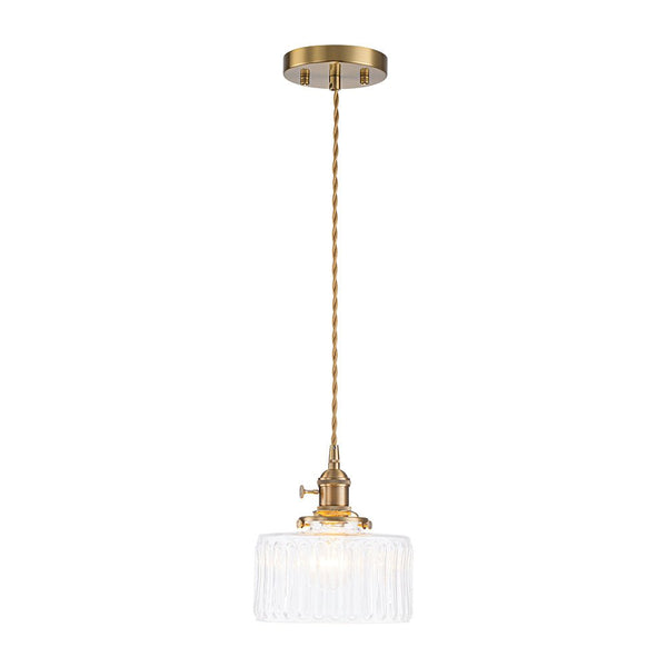 Chandelierias-Modern 1-Light Fluted Drum Glass Single Island Pendant-Pendants-Clear-