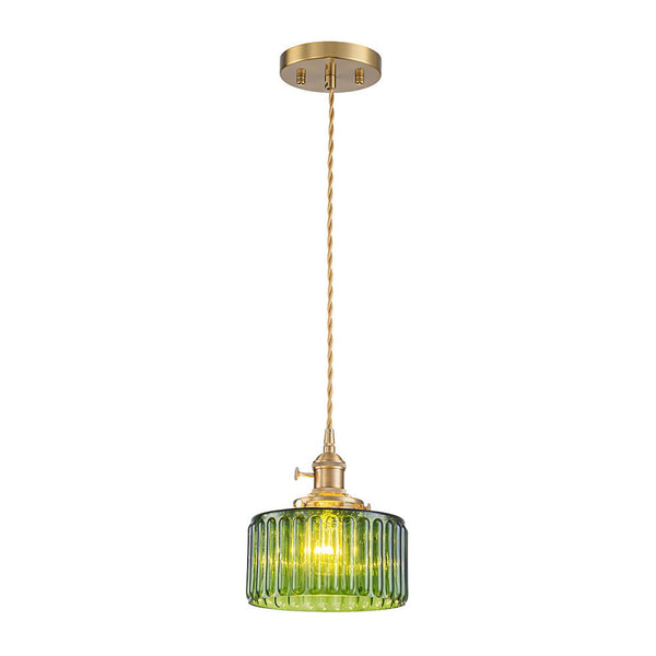 Chandelierias-Modern 1-Light Fluted Drum Glass Single Island Pendant-Pendants-Clear-