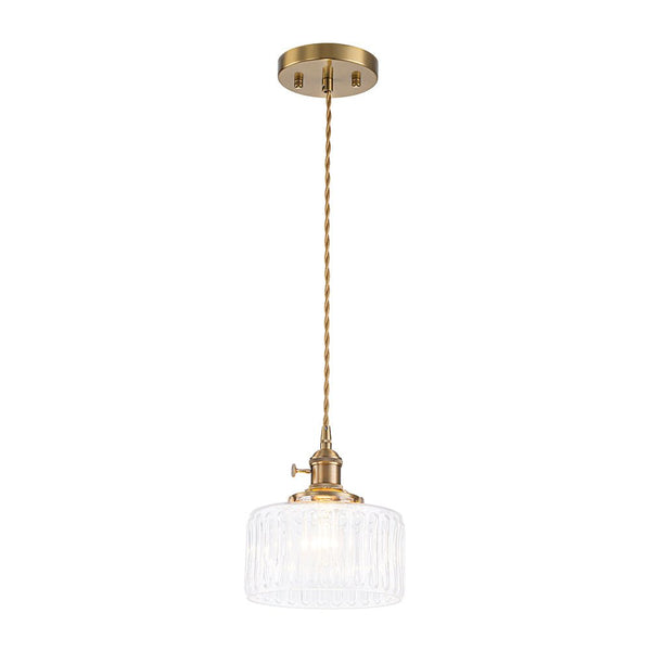 Chandelierias-Modern 1-Light Fluted Drum Glass Single Island Pendant-Pendants-Clear-