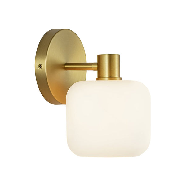 Chandelierias - Modern 1 - Light Frosted White Rounded Glass Wall Sconce - Wall Light - Brass -