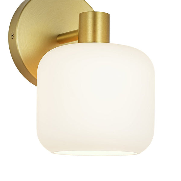 Chandelierias - Modern 1 - Light Frosted White Rounded Glass Wall Sconce - Wall Light - Brass -
