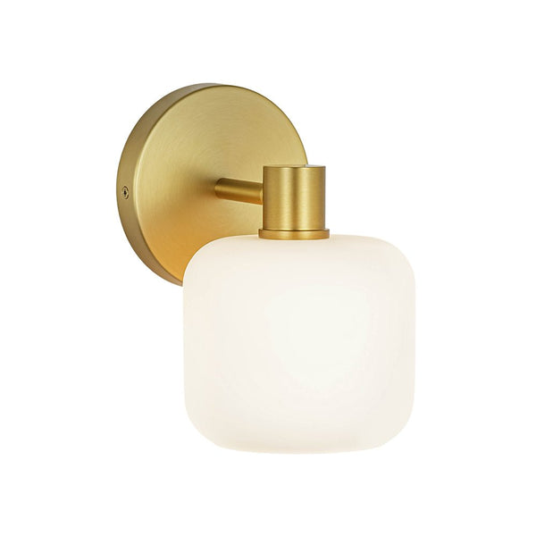 Chandelierias - Modern 1 - Light Frosted White Rounded Glass Wall Sconce - Wall Light - Brass -