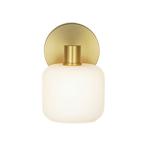 Chandelierias - Modern 1 - Light Frosted White Rounded Glass Wall Sconce - Wall Light - Brass -