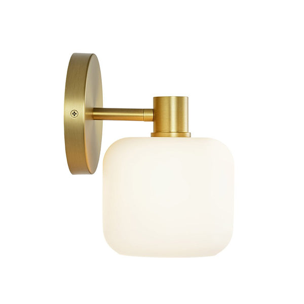 Chandelierias - Modern 1 - Light Frosted White Rounded Glass Wall Sconce - Wall Light - Brass -