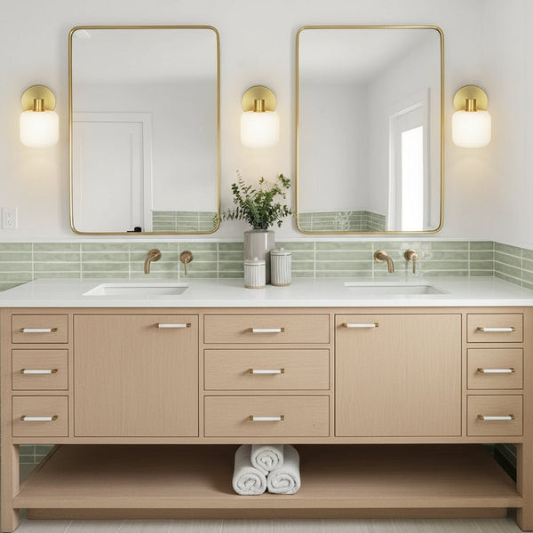 Chandelierias - Modern 1 - Light Frosted White Rounded Glass Wall Sconce - Wall Light - Brass -