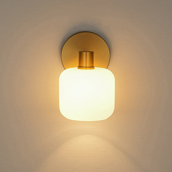 Chandelierias - Modern 1 - Light Frosted White Rounded Glass Wall Sconce - Wall Light - Brass -