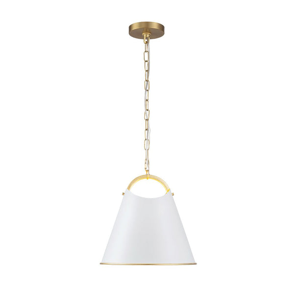 Chandelierias - Modern 1 - Light Gold Leaf Hanging Metal Barrel Pendant - Pendant - White -