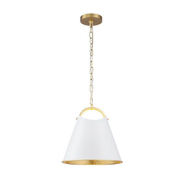 Chandelierias - Modern 1 - Light Gold Leaf Hanging Metal Barrel Pendant - Pendant - White -