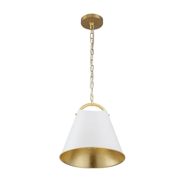 Chandelierias - Modern 1 - Light Gold Leaf Hanging Metal Barrel Pendant - Pendant - White -
