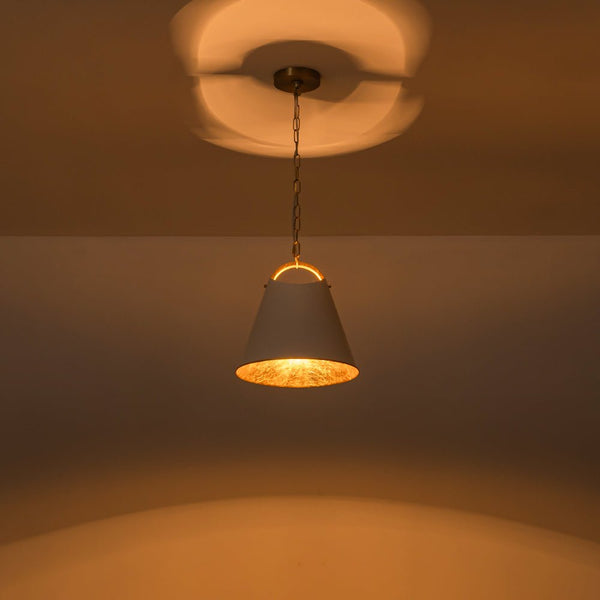 Chandelierias - Modern 1 - Light Gold Leaf Hanging Metal Barrel Pendant - Pendant - White -