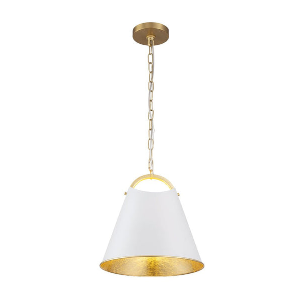 Chandelierias - Modern 1 - Light Gold Leaf Hanging Metal Barrel Pendant - Pendant - White -