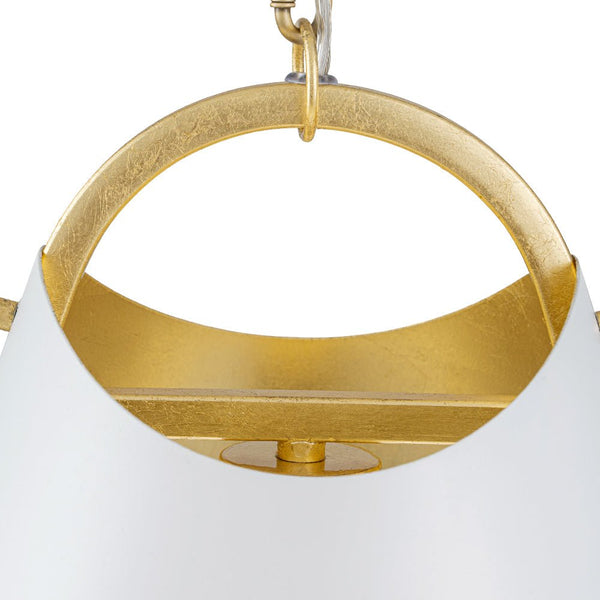 Chandelierias - Modern 1 - Light Gold Leaf Hanging Metal Barrel Pendant - Pendant - White -
