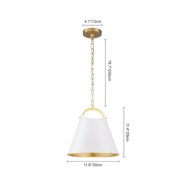 Chandelierias - Modern 1 - Light Gold Leaf Hanging Metal Barrel Pendant - Pendant - White -