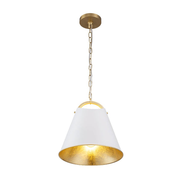 Chandelierias - Modern 1 - Light Gold Leaf Hanging Metal Barrel Pendant - Pendant - White -