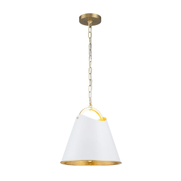 Chandelierias - Modern 1 - Light Gold Leaf Hanging Metal Barrel Pendant - Pendant - White -