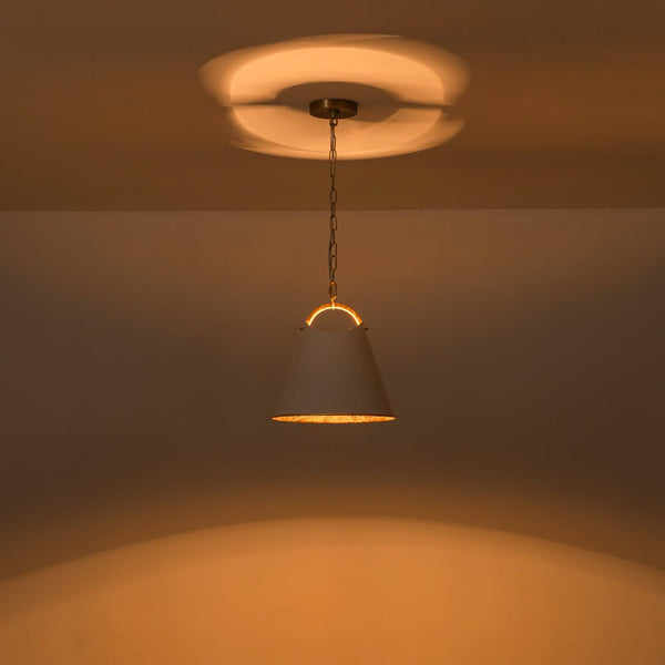 Chandelierias - Modern 1 - Light Gold Leaf Hanging Metal Barrel Pendant - Pendant - White -