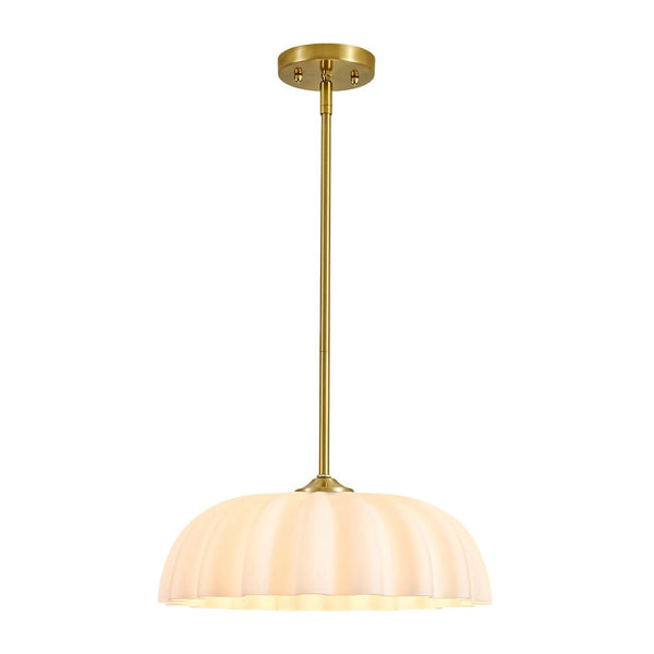Chandelierias-Modern 1-Light Milky White Daisy Glass Pendant-Pendants-Brass-