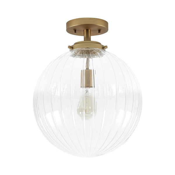 Chandelierias - Modern 1 - Light Ribbed Glass Globe Semi - flush Mount - Semi Flush - Brushed Brass -