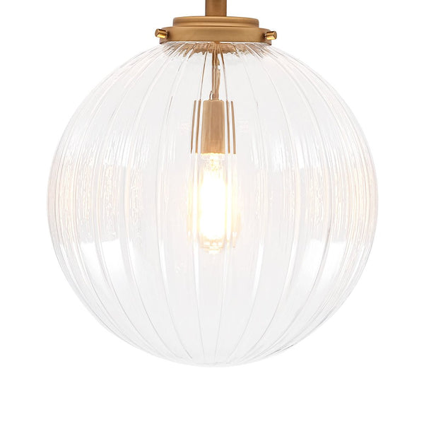 Chandelierias - Modern 1 - Light Ribbed Glass Globe Semi - flush Mount - Semi Flush - Brushed Brass -