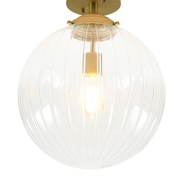 Chandelierias-Modern 1-Light Ribbed Glass Globe Semi-flush Mount-Semi Flush-Brushed Brass-
