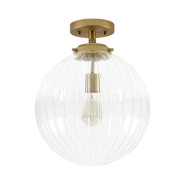 Chandelierias-Modern 1-Light Ribbed Glass Globe Semi-flush Mount-Semi Flush-Brushed Brass-