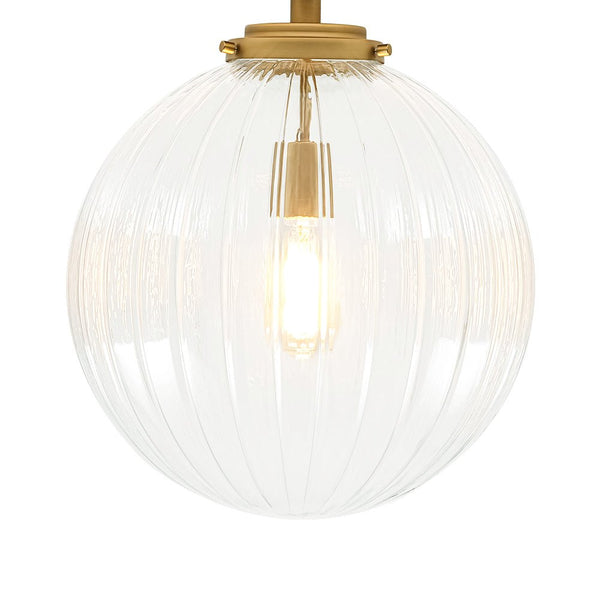 Chandelierias-Modern 1-Light Ribbed Glass Globe Semi-flush Mount-Semi Flush-Brushed Brass-