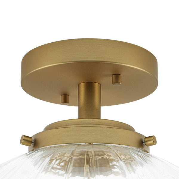 Chandelierias-Modern 1-Light Ribbed Glass Globe Semi-flush Mount-Semi Flush-Brushed Brass-