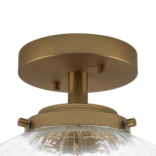 Chandelierias - Modern 1 - Light Ribbed Glass Globe Semi - flush Mount - Semi Flush - Brushed Brass -